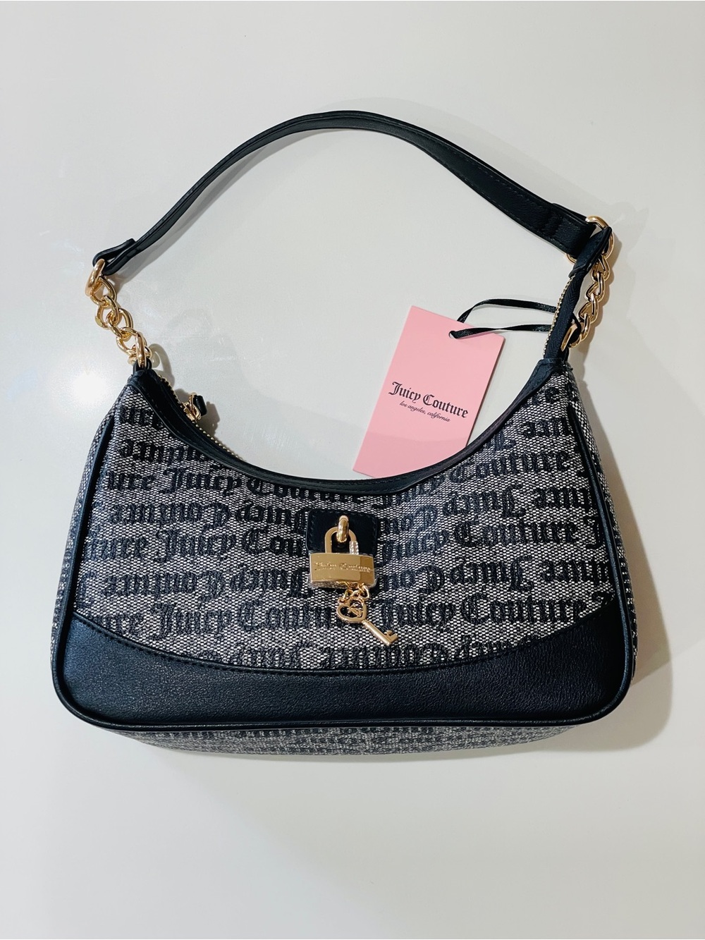 Juicy Couture Eastside Westside Black & Beige Shoulder Bag with Gold Hardware